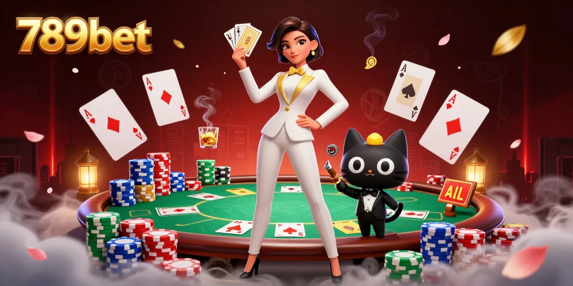 Experience thrilling gameplay with 789bet as a glamorous dealer shuffles cards.