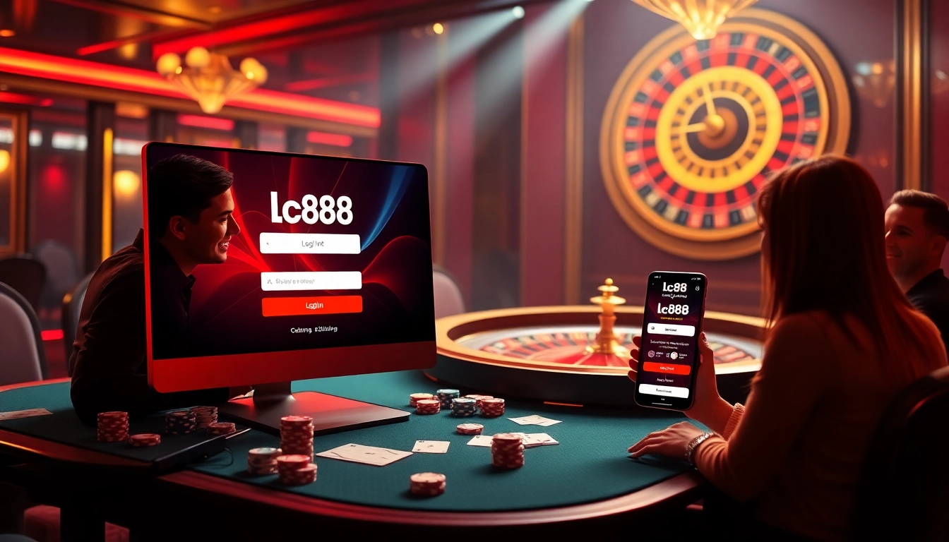 Players interact with an exciting lc88 đăng nhập casino interface, showcasing vibrant gaming elements.