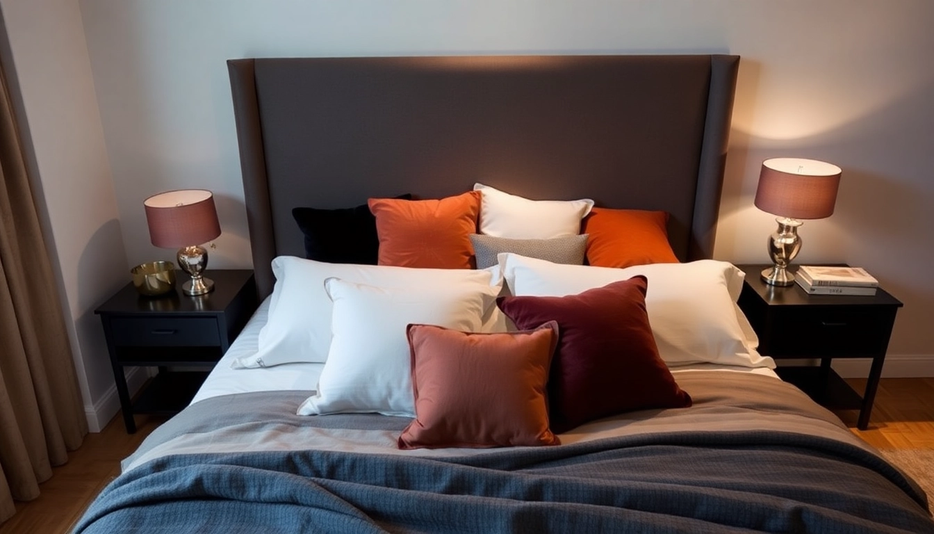 Cuscini letto eleganti e accoglienti disposti su un letto matrimoniale, per un comfort ideale.