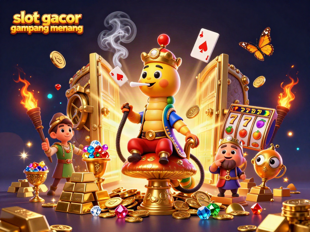 Win at slot gacor gampang menang with a vibrant scene of a caterpillar master and treasure