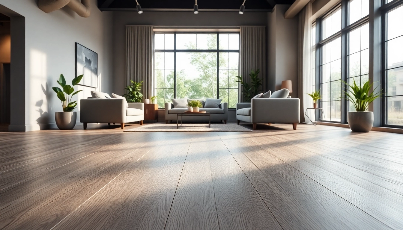 LVP flooring near me beautifully displayed in a bright interior, showcasing grey oak textures.