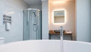 Évaluer la cabine de douche moderne avec miroir LED sur sirhona fr.
