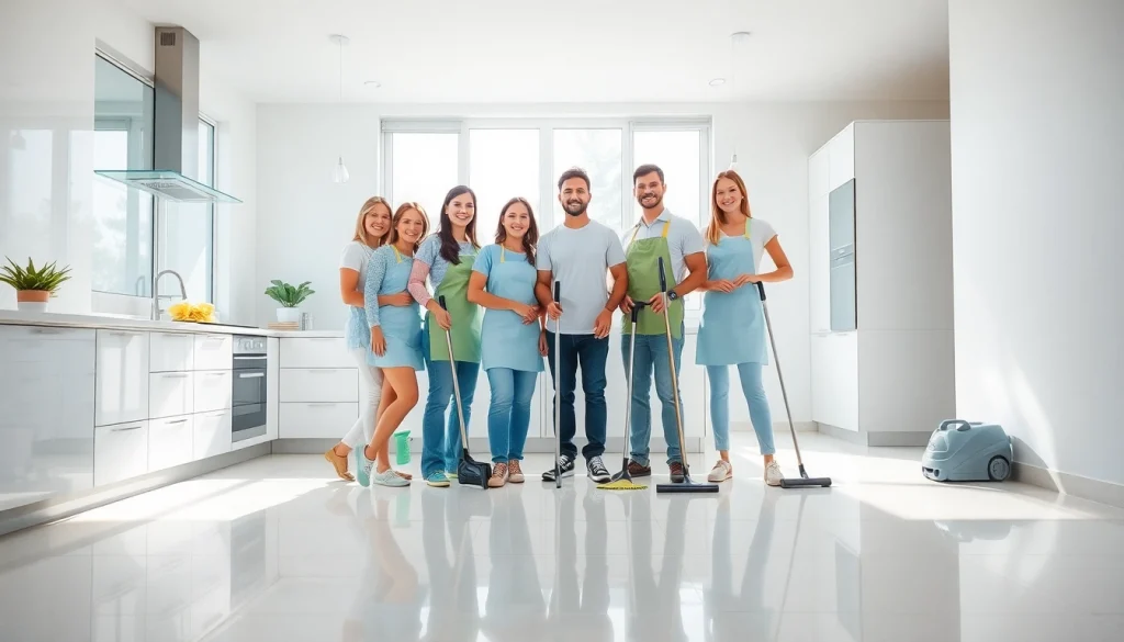 Cleaning Service professionals diligently cleaning a bright and tidy modern home environment.