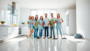 Cleaning Service professionals diligently cleaning a bright and tidy modern home environment.