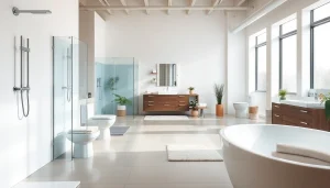 Die Produkte von sonni sanitär GmbH in einem modernen Badezimmer-Display ansprechend präsentieren.