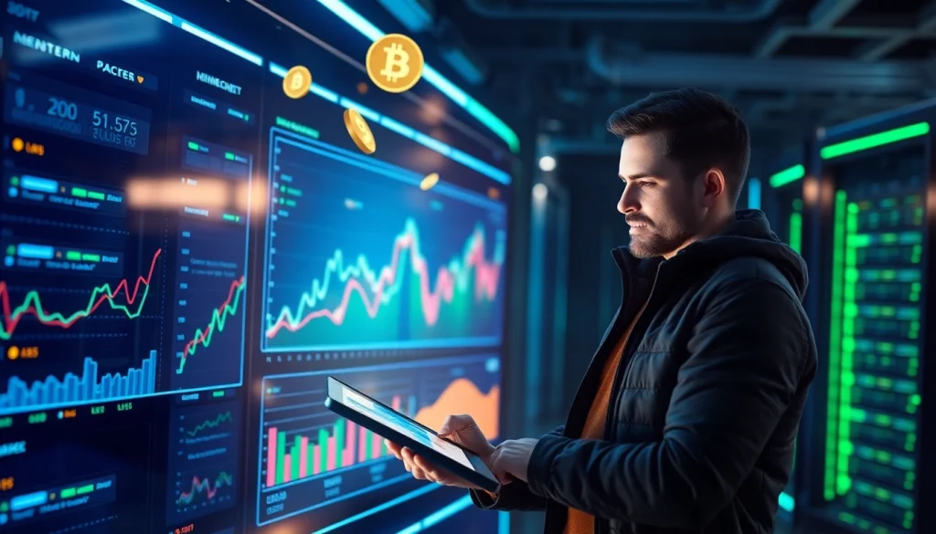 Futuristic dashboard showcasing best cloud mining profits in a tech-savvy environment