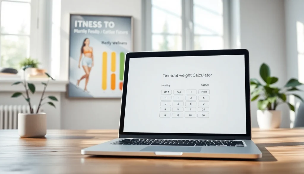 Using the ideal weight calculator interface on a sleek laptop in a bright office environment.