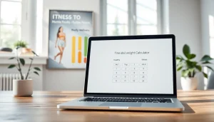 Using the ideal weight calculator interface on a sleek laptop in a bright office environment.