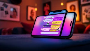 Interactive NSFW AI chat interface on a sleek smartphone in a cozy lounge setting.