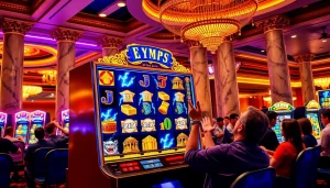 Winning at the Olympus slot machine in a vibrant casino setting filled with excitement and luxury.