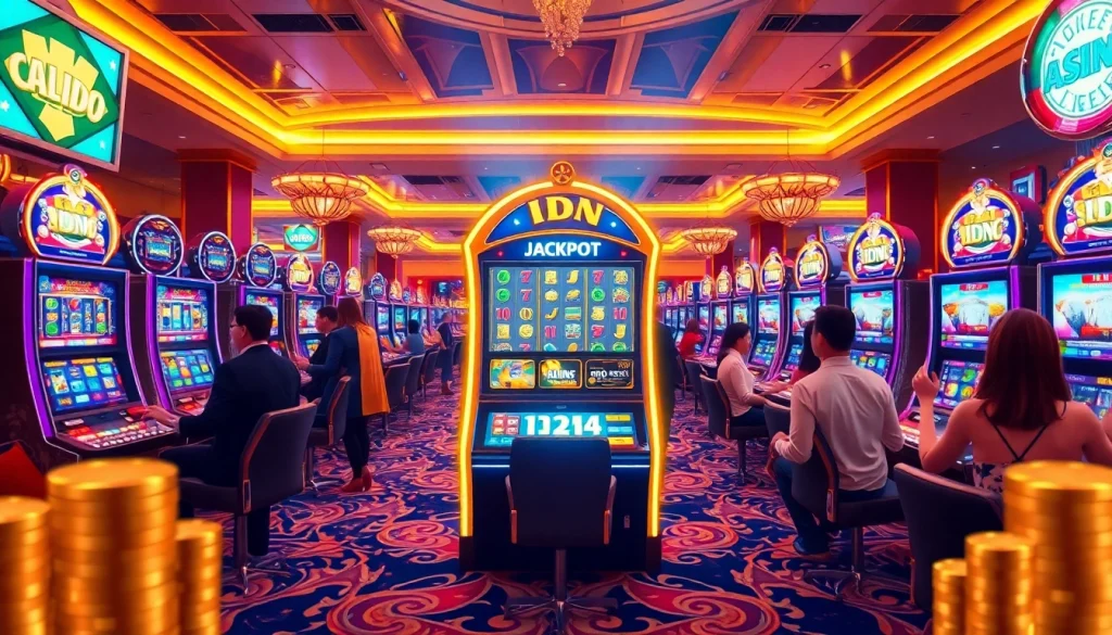 Players enjoying the excitement of the IDN slot machines in a luxurious casino setting.