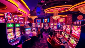Experience onicplay excitement at a luxurious casino, featuring vibrant slot machines and thrilling gaming action.
