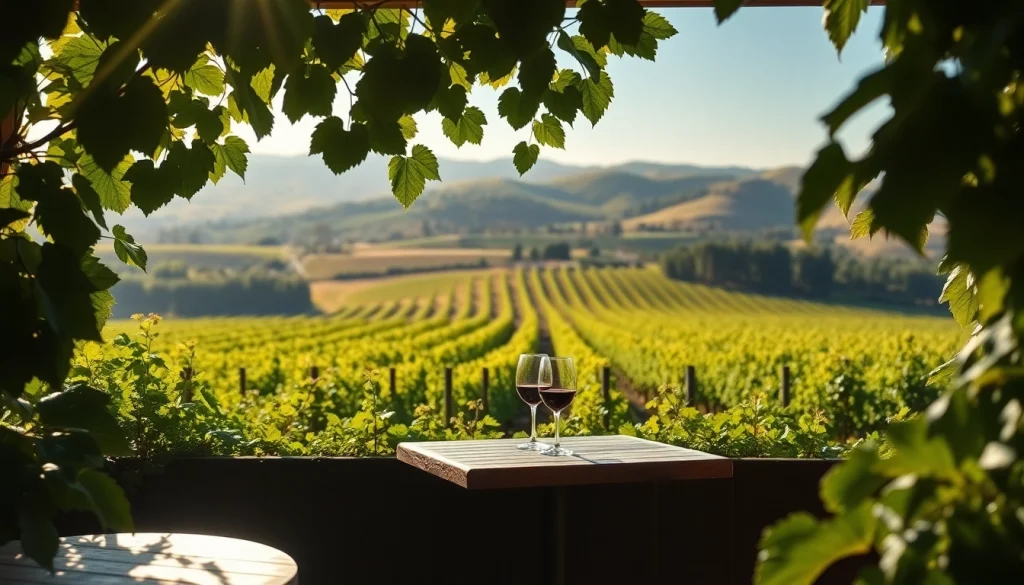 Carksburg CA scenic vineyards with wine tasting room and rolling hills.