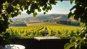 Carksburg CA scenic vineyards with wine tasting room and rolling hills.