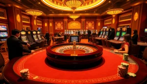 Vivez l'excitation du casino en ligne français à une table de roulette luxueuse avec des joueurs vibrants.
