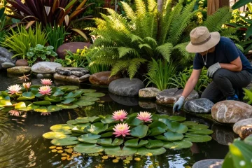 Buy Water Lilies flourishing in a serene garden pond, showcasing vibrant blooms and tranquil surroundings.